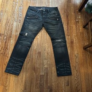 Cult of Individuality Blue Skinny Jeans with Distressing